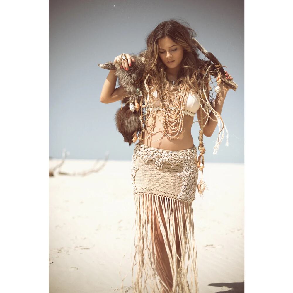 SPELL DESIGNS & THE GYPSY COLLECTIVE VINTAGE HANALEI COWRIE SHELL SKIRT UNICORN